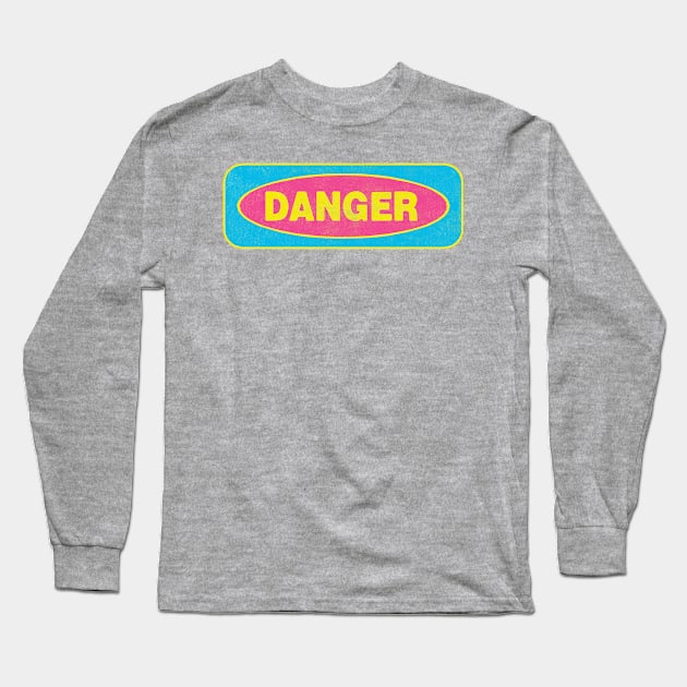 Danger - blue & yellow on pink Long Sleeve T-Shirt by BrownWoodRobot